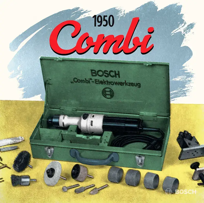 A retro ad illustration for Bosch's vintage 'Combi' tool kit from our 'Throwing Back' campaign